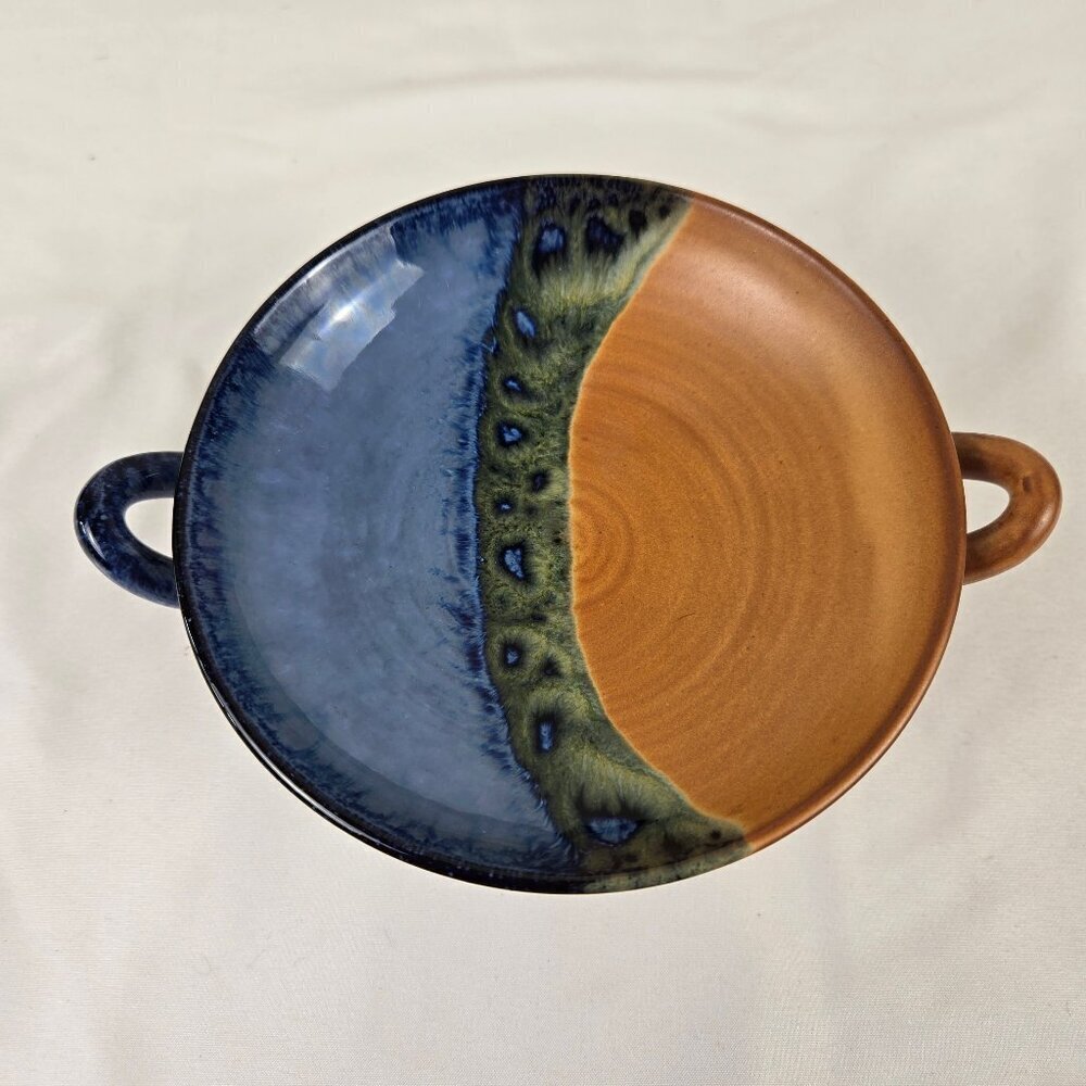 Glazed Pedestal Dish with Double Handles Handmade Rhodos by Prezenta Keramik